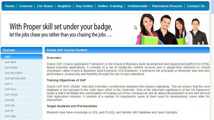Oracle OAF Course Content - Oracle OAF Online Training and Placement
