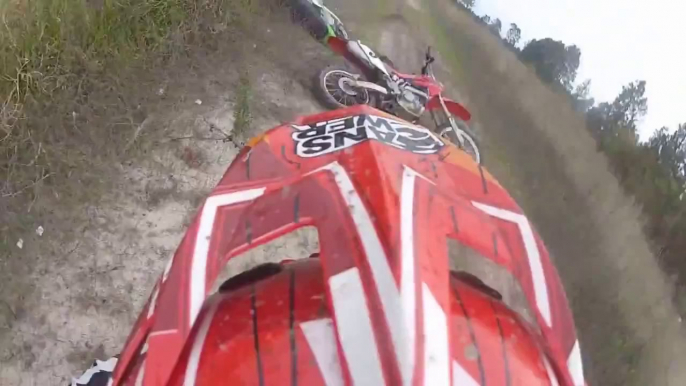 Dirt Bike Rider Gets Smashed Into - Both Riders Wiped Out