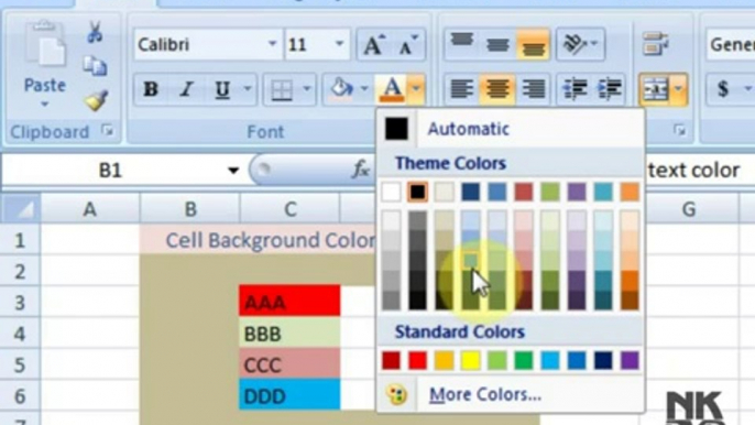 Ms Excel 9 Cell Background or Text Color