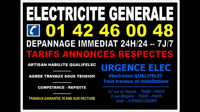 ELECTRICITE DEPANNAGE PARIS 16eme - 0142460048 - ELECTRICIEN AGREE SPECIALISTE - 7/7 - 75016