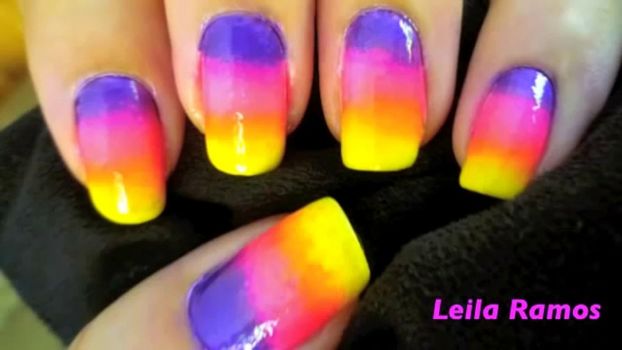 Unhas Decoradas Arco-Iris Mágico - Degrade passo-a-passo - Rainbow Nail Art