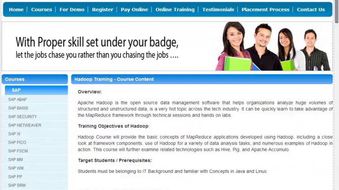 Hadoop Online Training and Placement - Hadoop Course Content