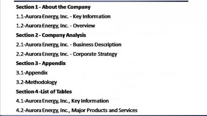 Aurora Energy, Inc. - Strategic SWOT Analysis Review