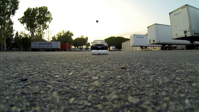 Trick shots de basket en voiture. Dingue!