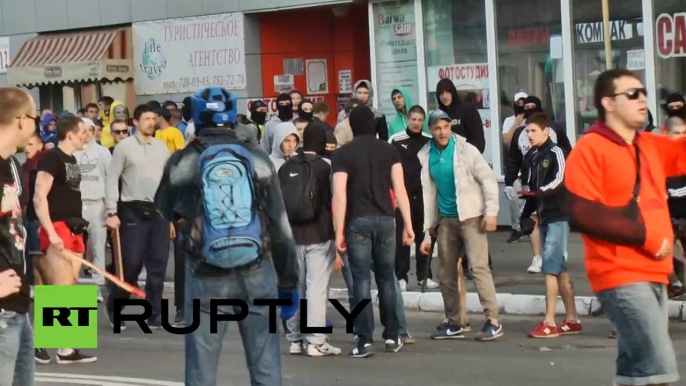 Fierce football ultras attack anti-govt protesters in eastern Ukraine