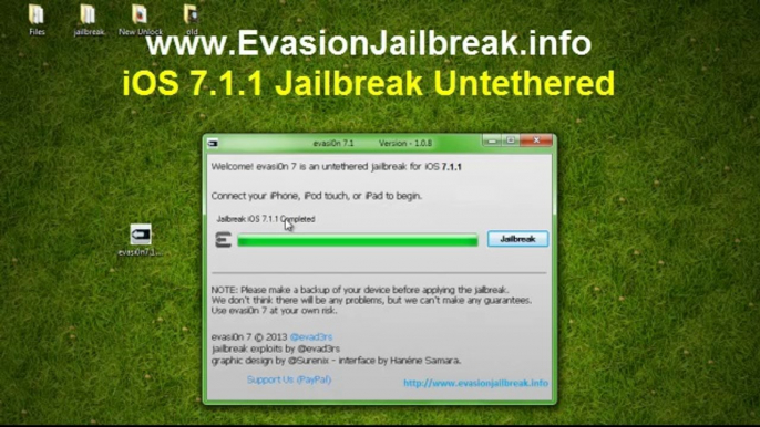 Evasion UNTETHERED iOS 7.1.1 Jailbreak Tool For iPhone 5, iphone 4, iPhone 3GS, iPad3