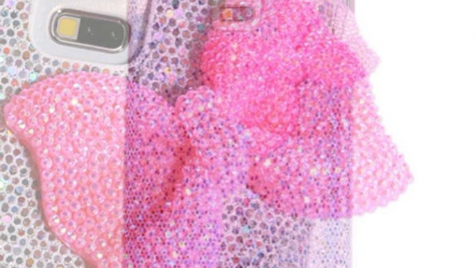 Hytparts.com-Girly Hard Plastic Glittery Paillette Bowknot Case for Samsung Galaxy S5 i9600