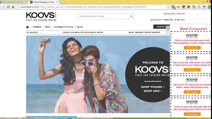 Koovs Coupons : Rs. 262 worth of Cashback offers via Cashkaro.com