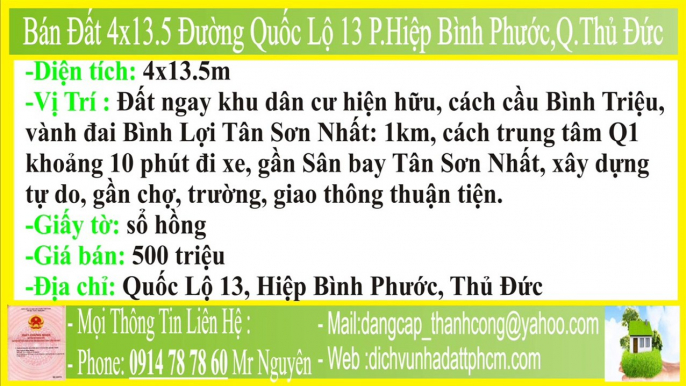 Bán Đất,4x13.5,Đường Quốc Lộ 13 Phường Hiệp Bình Phước Quận Thủ Đức,Bán Đất Đường QL13,FHBP,PHBP,Q.Thủ Đức,PHBP,FHBP,PHBP,FHBP,P.Hiệp Bình Phước,F.Hiệp Bình Phước,Q Thủ Đức,