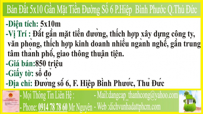 Bán Đất,5x10,Gần Mặt Tiền Đường Số 6 Phường Hiệp Bình Phước Quận Thủ Đức,Bán Đất Gần MT,Đs 6,FHBP,PHBP,Quận Thủ Đức,PHBP,FHBP,P.HBP,F.HBP,P.Hiệp Bình Phước,F.Hiệp Bình Phước,Q Thủ Đức,