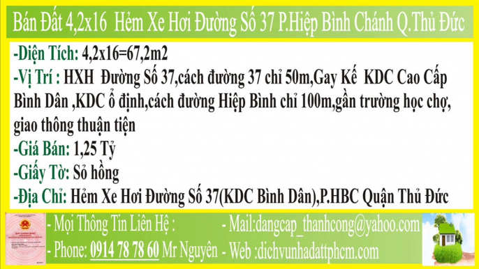 Bán Đất,4.2x16,Hẻm Xe Hơi Đường Số 37 Phường Hiệp Bình Chánh Quận Thủ Đức,PHBC,FHBC,P.HBC,F.HBC,MT,HXH,P.Hiệp Bình Chánh,F.Hiệp Bình Chánh,Q Thủ Đức,