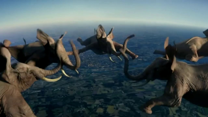 6 elephants free fall and parachute! Awesome TV jingle...