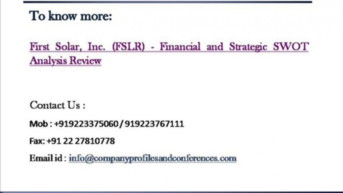 First Solar, Inc. - Financial and Strategic SWOT Analysis