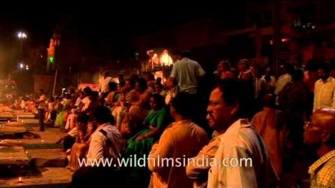 Devotees joins Maha aarti at Ganga ghat - Varanasi