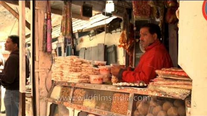 Souvenirs and prayer related items for sale near Badrinath Temple