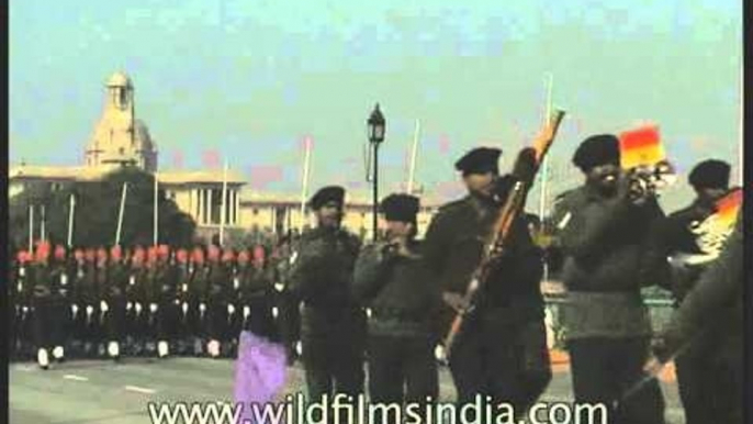 Military contingents synchronised march past at the Republic Day Parade, New Delhi