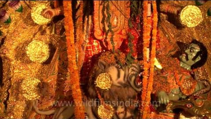 Goddess Durga idol at puja pandal in CR park, New Delhi