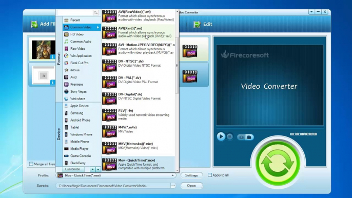 MOV converter convert mov file to from other video format