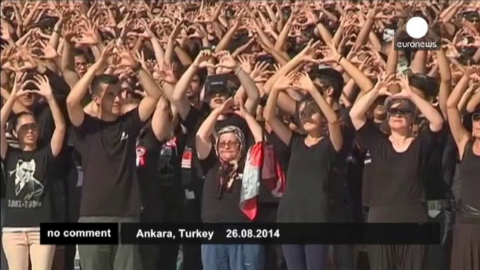 Six thousand gather to form a human portrait for the founder of modern Turkey in a world record attempt