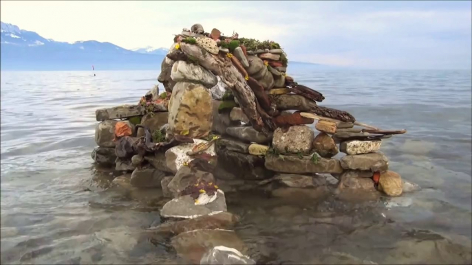 Art brut en suisse-Le vieil homme et le lac.. Scene de peche sur le lac leman