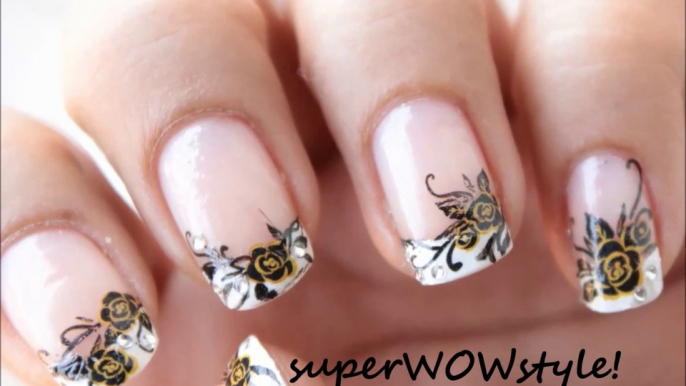 French Tip Flower nail art- easy nail art in french manicure