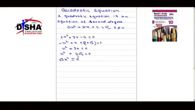 Quadratic Equation Tutorial for class 10th by Disha Publication for Mathematics subject part-2