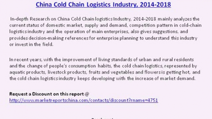 China Cold Chain Logistics Key Insights & Forecasts 2014-2018