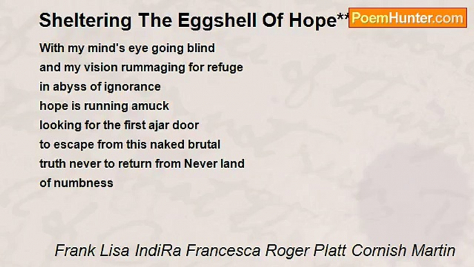 Frank Lisa IndiRa Francesca Roger Platt Cornish Martin - Sheltering The Eggshell Of Hope**