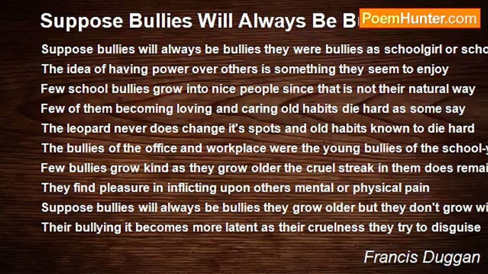 Francis Duggan - Suppose Bullies Will Always Be Bullies