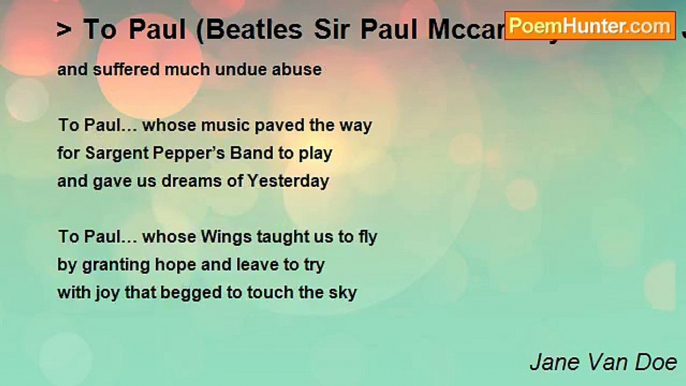Jane Van Doe - > To Paul (Beatles Sir Paul Mccartney Beatles James Paul Mccartney Beatles Wings Mccartney Beatles Mccartney)