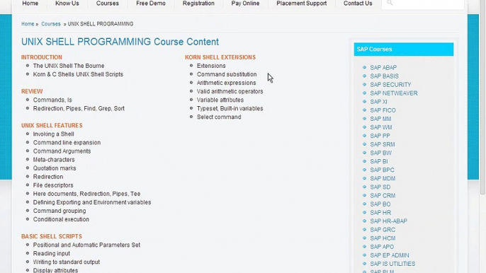 UNIX Shell Scripting Course Content - UNIX Shell Scripting Online Training and Placement