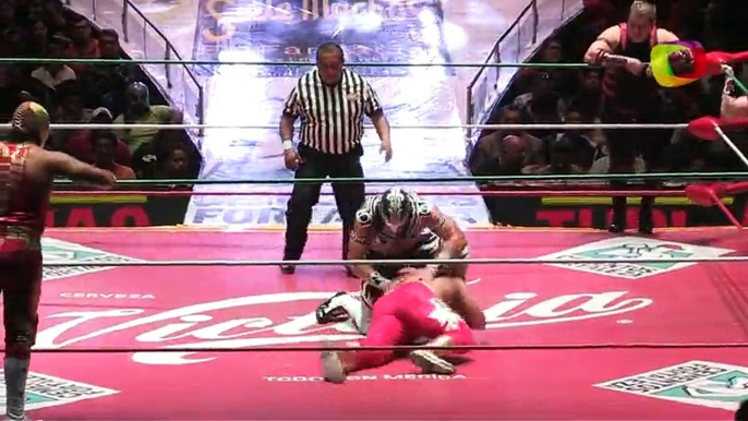 Máscara Dorada, Valiente, Volador Jr. vs Gran Guerrero, Niebla Roja, Vangellys