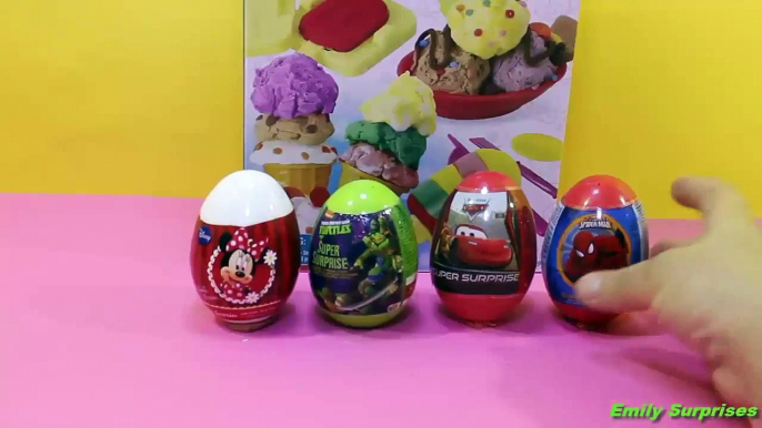 Mickey Mouse Kinder Surprise Eggs Spiderman Dora The Explorer Play doh Frozen Hello Kitty toys