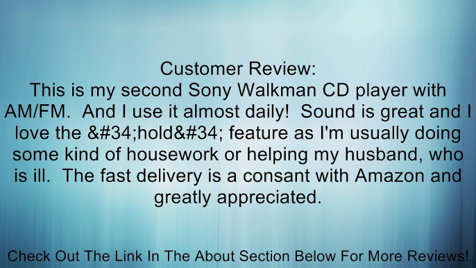 Sony Walkman Portable All-in-one Skip-Free CD Player - Digital AM / FM Radio Tuner with Clip Style Earbud Headphones, 40 preset FM stations, Digital Mega Bass Sound, AVLS & CD-R/RW Playback Review