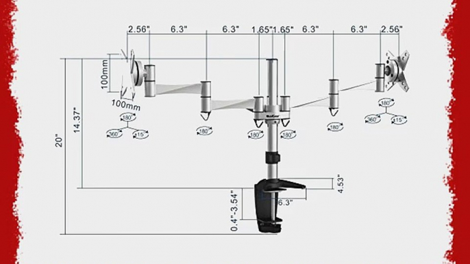 QualGear QG-DM-02-016 3 Way Articulating Dual Desk Mount for 13-27 Inches Flatpanel Monitors