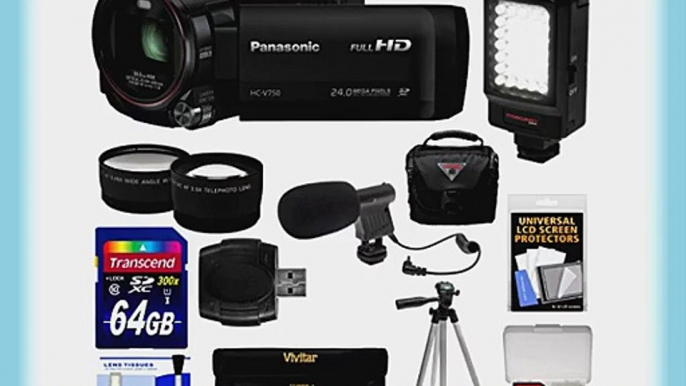 Panasonic HC-V750K HD Wi-Fi Video Camera Camcorder with 64GB Card   Case   LED Light   Mic