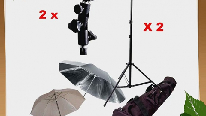 CowboyStudio Double Flash Shoe Swivel Bracket Kit with 2 Mounting Brackets 2 Umbrellas 2 Stand