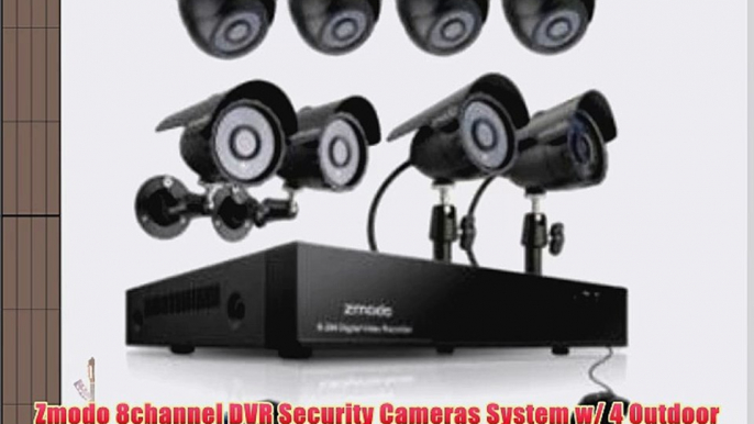 Zmodo 8channel DVR Security Cameras System w/ 4 Outdoor Bullet  4 Indoor Dome 600TVL Hi-Resolution