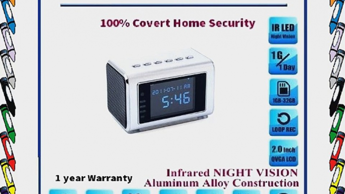 4 in 1 Mini Hidden Spy Camera Radio Clock w/Infrared Night Vision - Built-In Screen Speaker