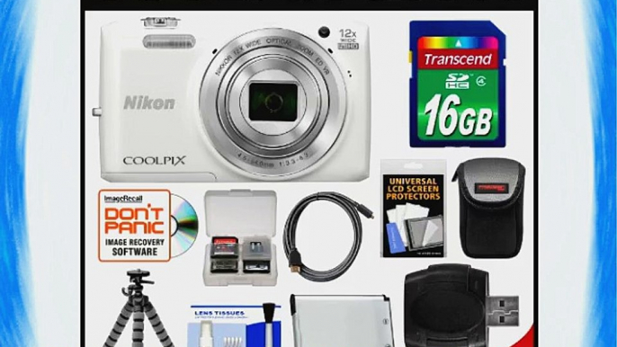 Nikon Coolpix S6800 Wi-Fi Digital Camera (White) with 16GB Card   Case   Battery   Flex Tripod