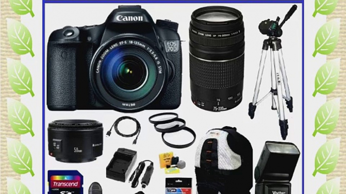 Canon EOS 70D DSLR Camera with 3 Canon Lenses Pro Pack: Includes - Canon EF-S 18-135mm f/3.5-5.6