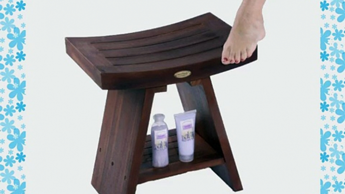 FULLY ASSEMBLED- Serenity Teak Asian Styled Shower Bench With Shelf- Shower Bench Stool Foot