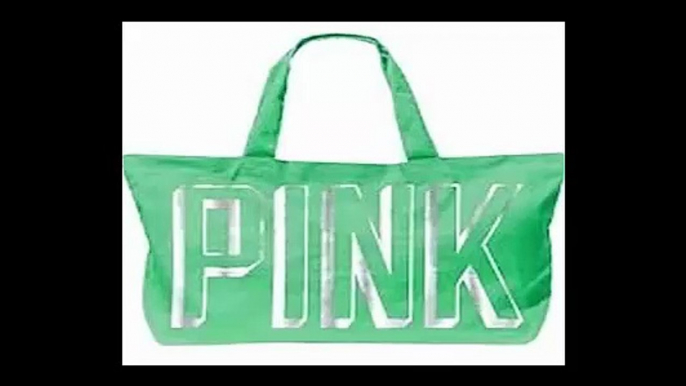 Victoria's Secret Love Pink Green Hologram Large Tote GYM Book Bag