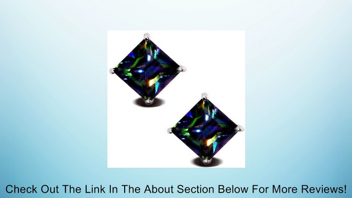 Rainbow Peacock Topaz Square Princess Cut CZ Basket Set Silver Men Unisex Stud Earrings Review