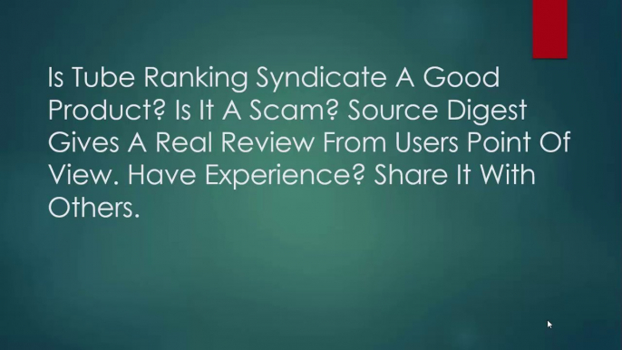 Tube Ranking Syndicate Pro Reviews -  Tube Ranking Syndicate Reviews