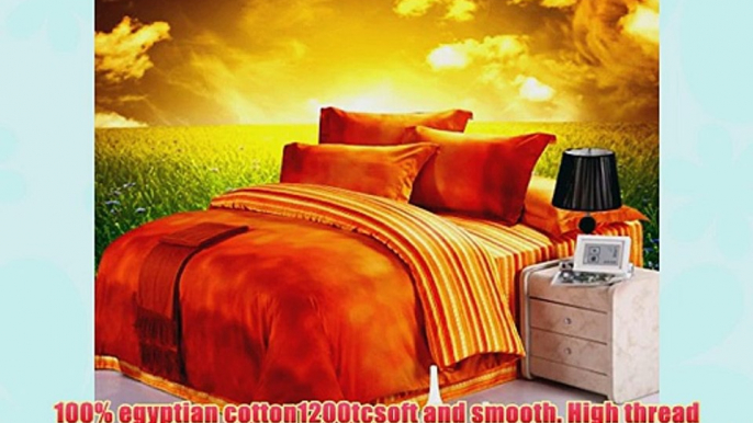 Lt Queen King Size 100% Egyptian Cotton 1200tc 4-pieces Gradual Change Plain Red Yellow Orange