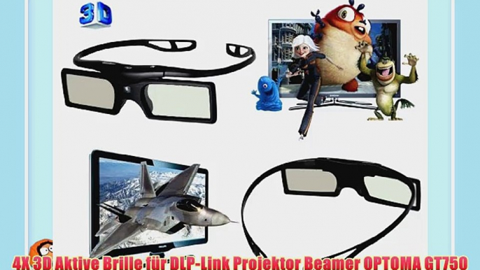 4X 3D Aktive Brille f?r DLP-Link Projektor Beamer OPTOMA GT750 GT360 HD20 HD21 HD33 HD83 HD87