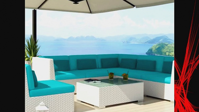 Uduka Outdoor Sectional Patio Furniture White Wicker Sofa Set Luxor Turquoise All Weather Couch