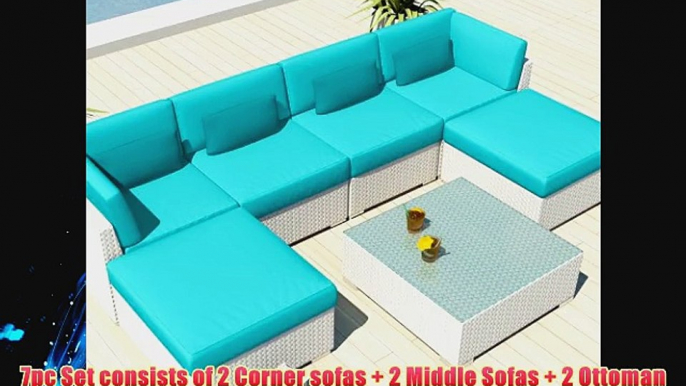 Uduka Outdoor Sectional Patio Furniture White Wicker Sofa Set Diani Turquoise All Weather Couch