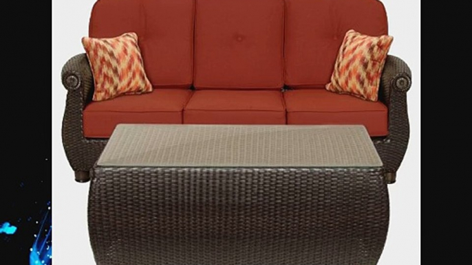 Breckenridge 4 Piece Patio Furniture Set: Two Swivel Rockers Sofa and Coffee Table (Brick Red